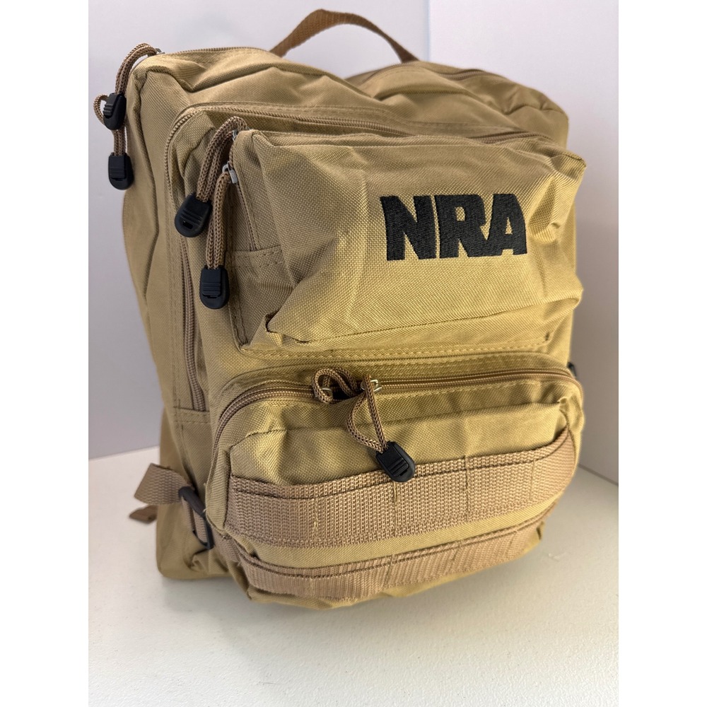 NRA Tactical Backpack Coyote Tan Canvas Multi-Pocket Outdoor Range Bag Mens